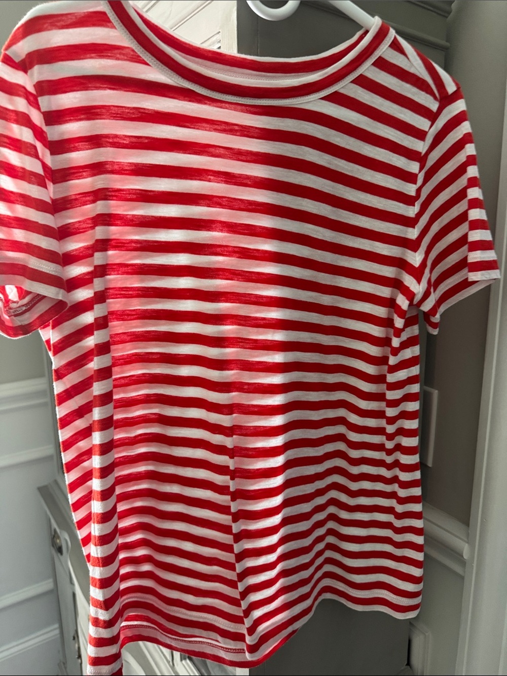LOFT Red and White Striped Short Sleeve Tee